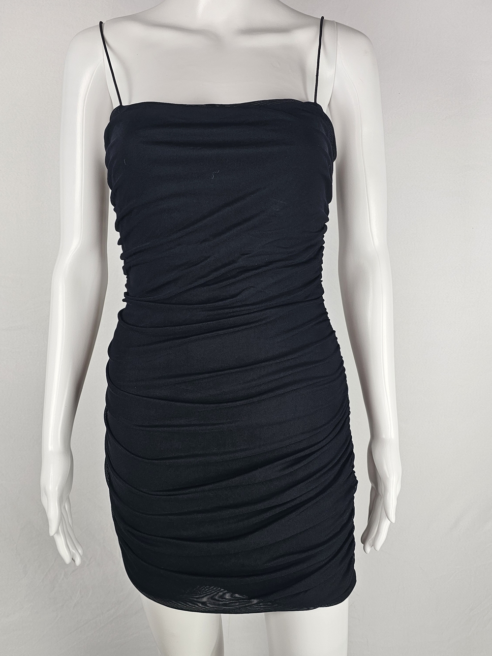 Princess Polly Black Ruched Spaghetti Strap Mini Dress